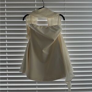 Strapless Cream Satin A-Line Dress with Draped Overlay
